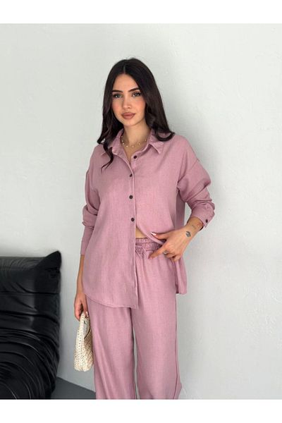 leyla sanat sanata yeni bir bakış açısı Leyla Sanat a New Perspective on Art Shirt Pants Duo Set - Dusty Pink