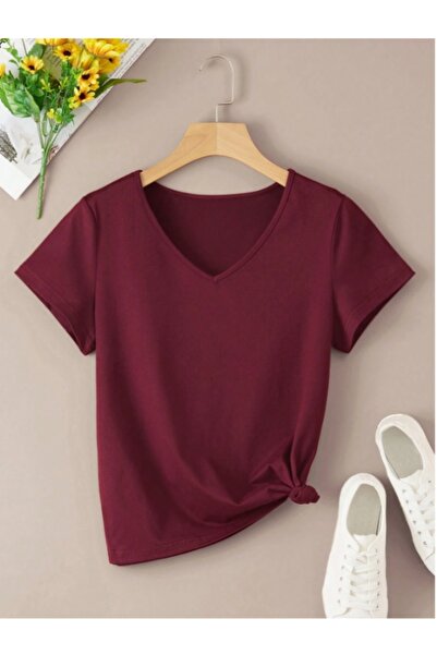 MOONBULL Kadın Regular Kesim V Yaka T-shirt