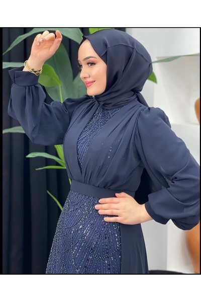 GÜZELLER Balık Model Pelerinli Şifon Boncuk İşlemeli Söz İsteme Nişan Nikah Elbisesi Abiyesi