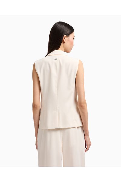 Armani Exchange سترة نسائية من القماش المنسوج بزر واحد وياقة مدببة بدون أكمام باللون البيج XW 000435   AF12749-U1003