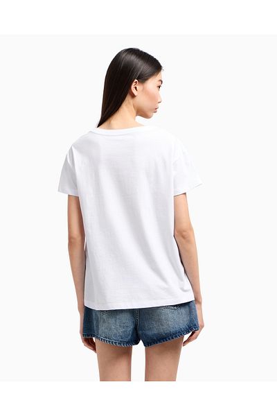 Armani Exchange Women's Comfortable Fit V Yala Cotton Short Sleeve White T-Shirt Xw 000531   Af10359-U0002