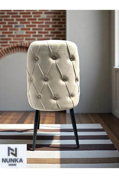 NUNKA HOME Tekli Modern Krem Babyface Kumaş Sandalye Siyah Ayaklı Şık Tasarım