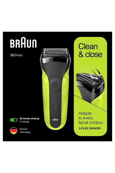 Braun Aparat de ras Braun Series 3 300s, Wet&Dry, 3-Flex Blades, Maner ergonomic, Autonomie 30 min