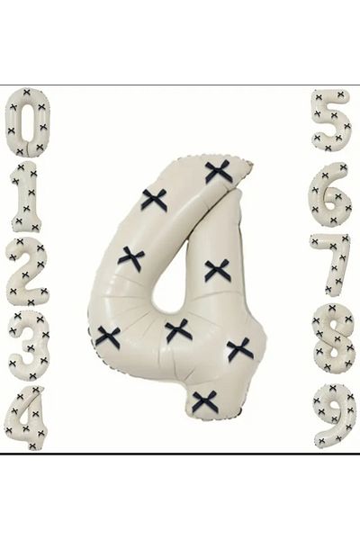 Çemrek Süs Parti Beige Number Foil Balloon with Black Bow 34 Inch 80 cm