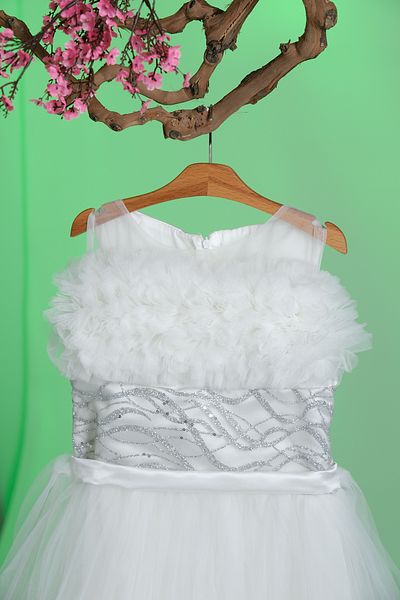 Pina Kids Girl's Evening Dress with Stone Embroidered Waist and Tulle Embellishment on the Chest Aby.2303