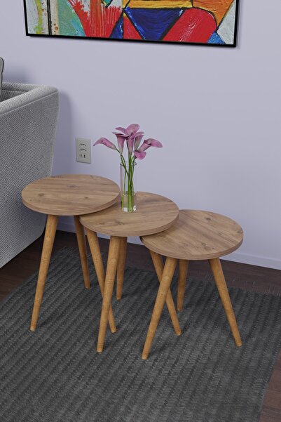 CMKStore 3'lü Konik Ayak Zigon Sehpa Set Yan Sehpa Oturma Odası Sehpası