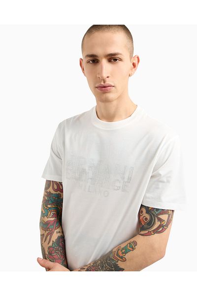 Armani Exchange Men's Kisa Sleeve Bicycle T-Shirt Armani Large Letter Cotton White Xm 000326   Af10364-U0009