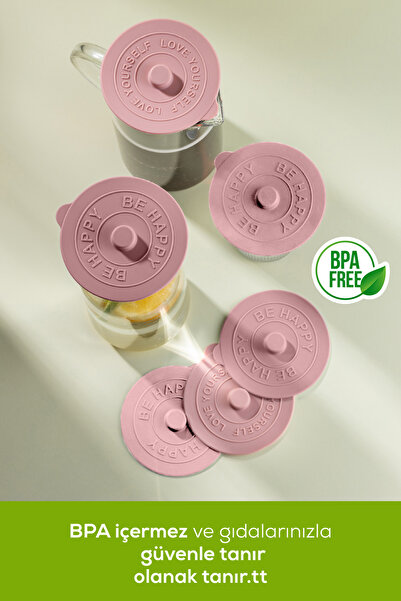 Vienev 6 Adet Silikon Isı Koruyucu Bardak Kapağı Pembe