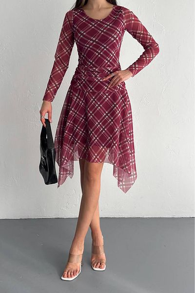 Neşeli Butik Women Mini Size Print Asymmetrical Tulle Dress Nbk4162