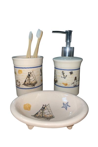 RED SERAMİK Red Ceramic Dara Collection 3 Piece Bathroom Set Marine Pattern