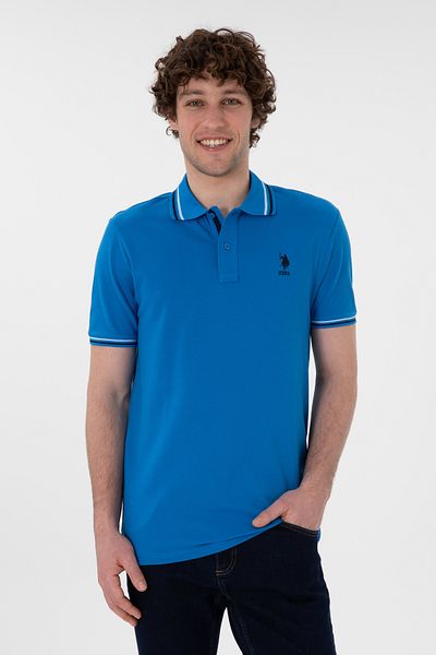 U.S. Polo Assn. Tricou de bază pentru bărbați, cu gât polo, albastru cobalt VR077