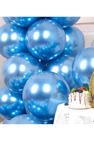 Kalisan 10 Adet Mavi Krom Balon Ekstra Parlak Helyuma Uygun Aynalı Balon