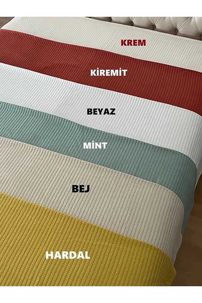 Zeren Home موديل جديلة شعر بيكيه قطن مزدوج لون أبيض 220 × 220 سم