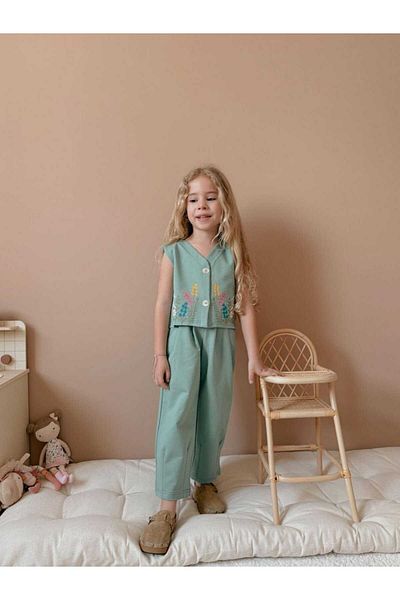 Kids Girl's Double Flower Vest Suit