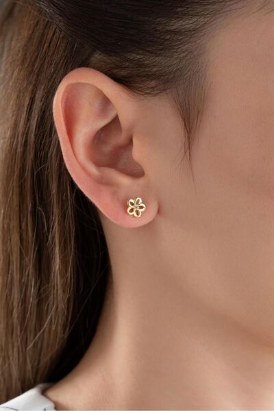 Silvano Jewelry 925 Ayar Gold Çiçek Gümüş Küpe