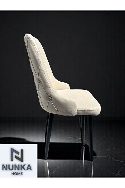 NUNKA HOME 4 lü Modern Krem Babyface Kumaş Sandalye Siyah Ayaklı Şık Tasarım