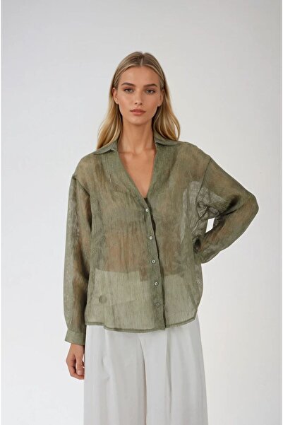 FABB Haki Transparan Jakarlı Gömlek