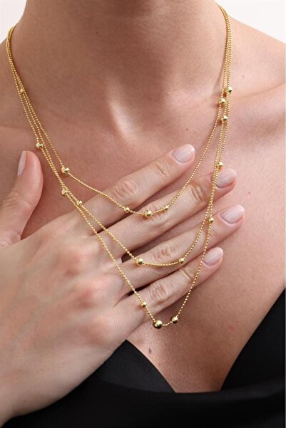 Silvano Jewelry 925 Ayar Gold 3 Sıra Dorika Toplu Gümüş Kolye