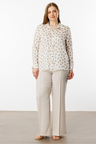 Moda İlgi Γυναικείο Σατέν Πουκάμισο Oversize Plus Size 0001 Stone