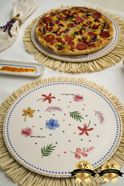 Heda Porselen 32 Cm 2-Piece Dalya Porcelain Pizza and Serving Plate