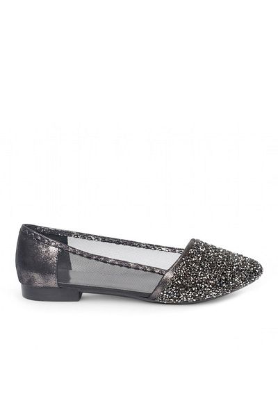 Best Group New Season Women's Silver Small Stone Mesh Comfortable Ballerinas