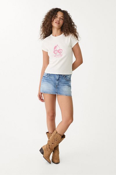 Stradivarius Cherry print fitted T-shirt