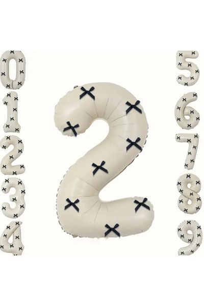 Çemrek Süs Parti Beige Number Foil Balloon with Black Bow 34 Inch 80 cm