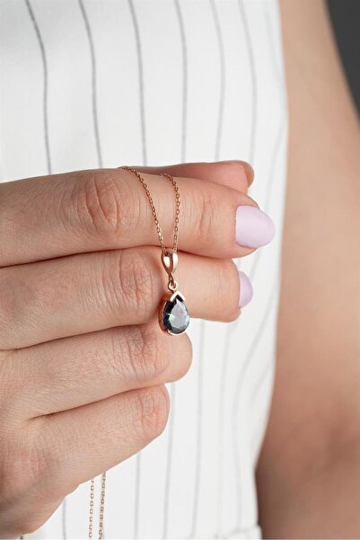 Silvano Jewelry 925 Ayar Mistik Topaz Damla Gümüş Kolye