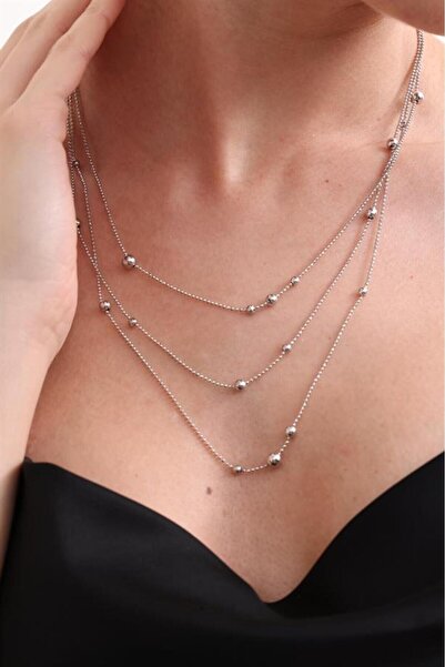 Silvano Jewelry 925 Ayar 3 Sıra Dorika Toplu Gümüş Kolye