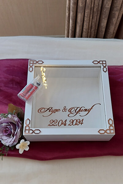 Verda Çerçeve 25x25 سم أبيض كلاسيكي (وردي) إطار ذاكرة عميق LED - إطار ذاكرة ع...