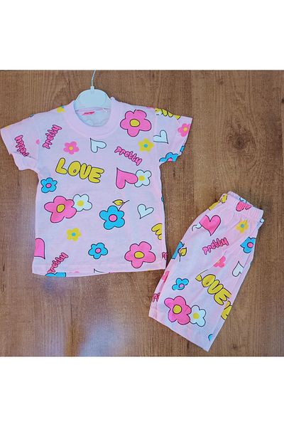 Terry Pink Flowers Shorts Girl's Pajamas