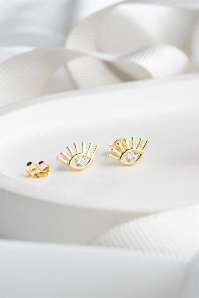 Silvano Jewelry 925 Ayar Gümüş Gold Damla Göz Küpe