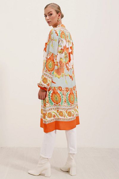 Viyamo 5903 Patterned Viscose Dress - Orange