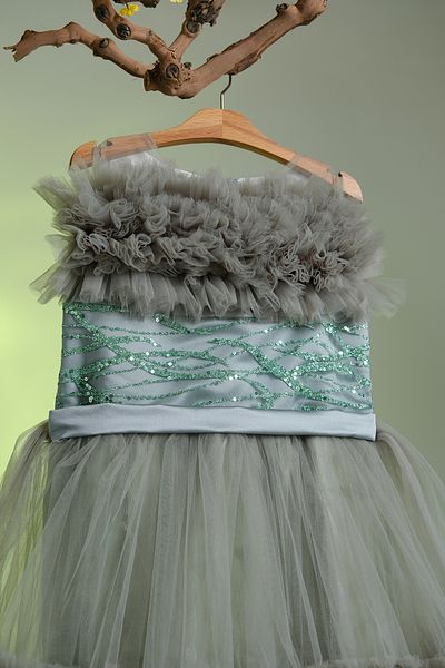 Pina Kids Girl's Evening Dress with Stone Embroidered Waist and Tulle Embellishment on the Chest Aby.2303