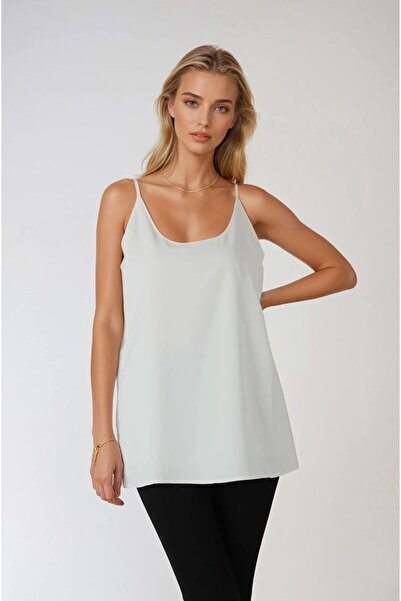 FABB Bluză albă cu bretele subțiri