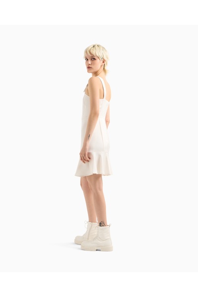 Armani Exchange Women's Top Tight Bottom Wide Metal Detail Strap Zipper Closure White Dress Xw 000141   Af10840-U1003