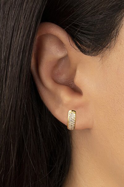 Silvano Jewelry 925 Ayar Gold Zirkon Taşlı Halka Gümüş Küpe