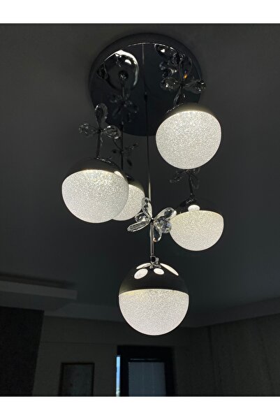 Retro KROM LAPLAMA 5'Lİ SARKIT MODEL LED AVİZE