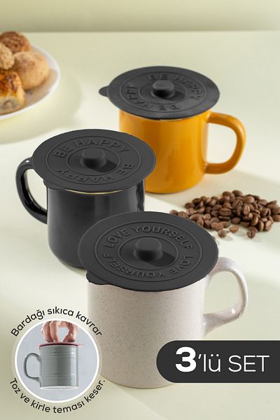 Vienev 3 Pieces Silicone Heat Protector Cup Cover, Anthracite Color