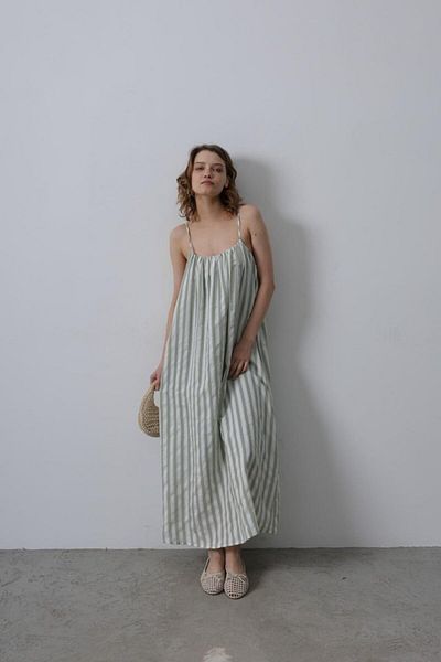 Kokosh moda Φόρεμα με μοτίβο ρίγες - Χακί