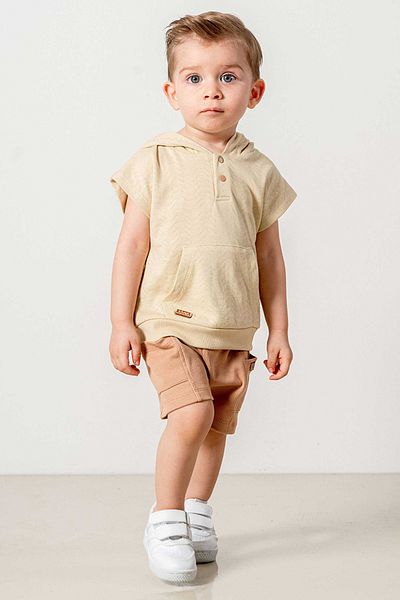 bombe Baby Kids Brown Hooded Shorts Cotton Comfortable 2-Piece Set Trend Fashion Bottom Top Set