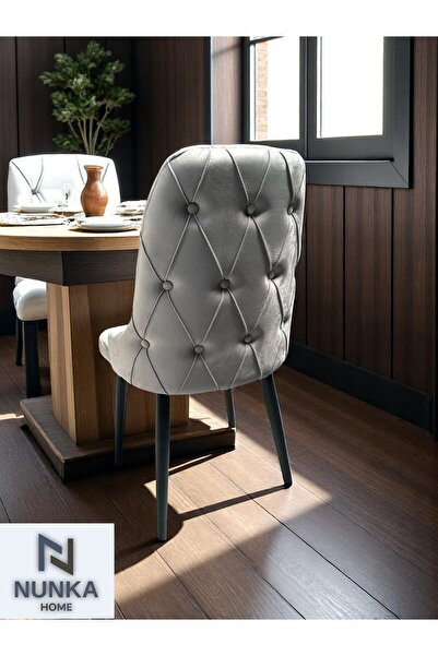 NUNKA HOME Tekli Modern Açık Gri Babyface Kumaş Sandalye Siyah Ayaklı Şık Tas...