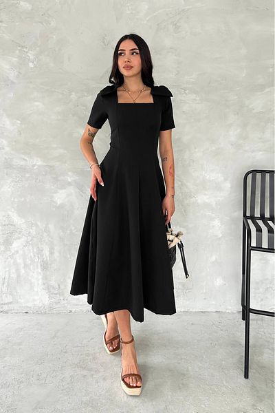 Neşeli Butik rochie midi de damă cu guler pătrat cu detaliu pe umeri NBK4172