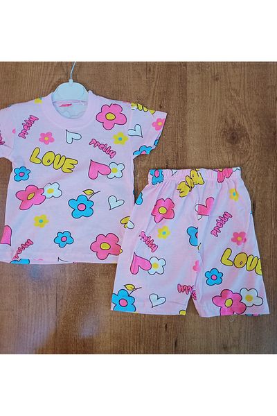 Terry Pink Flowers Shorts Girl's Pajamas