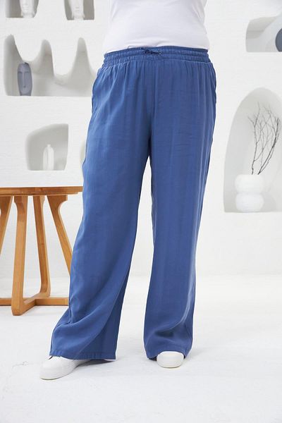 RMG Elastic Waist Wide Leg Plus Size Trousers Indigo
