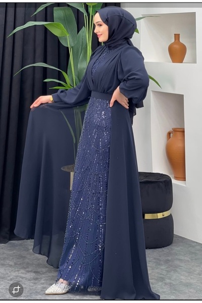 GÜZELLER Balık Model Pelerinli Şifon Boncuk İşlemeli Söz İsteme Nişan Nikah Elbisesi Abiyesi