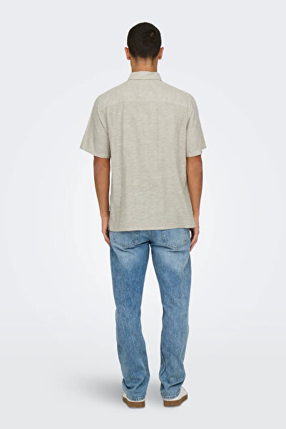 Only & Sons Men's Onscaiden Short Sleeve Single Pocket Linen Shirt 22031805   Beige