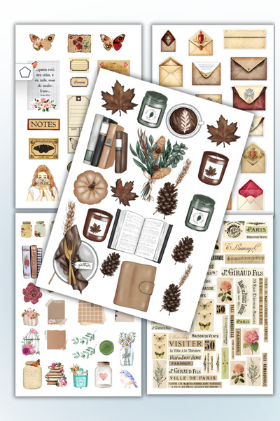 birikiyedi مجموعة ملصقات مخططة ذات طابع عتيق مكونة من 5 قطع، الأكثر شعبية والأكثر شهرة، مناسبة للمفكرات واليوميات ودفاتر الملاحظات