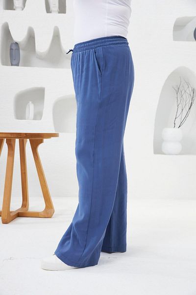 RMG Elastic Waist Wide Leg Plus Size Trousers Indigo