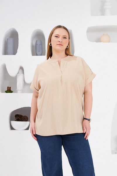 RMG Large Size Judge Collar Blouse and Cream